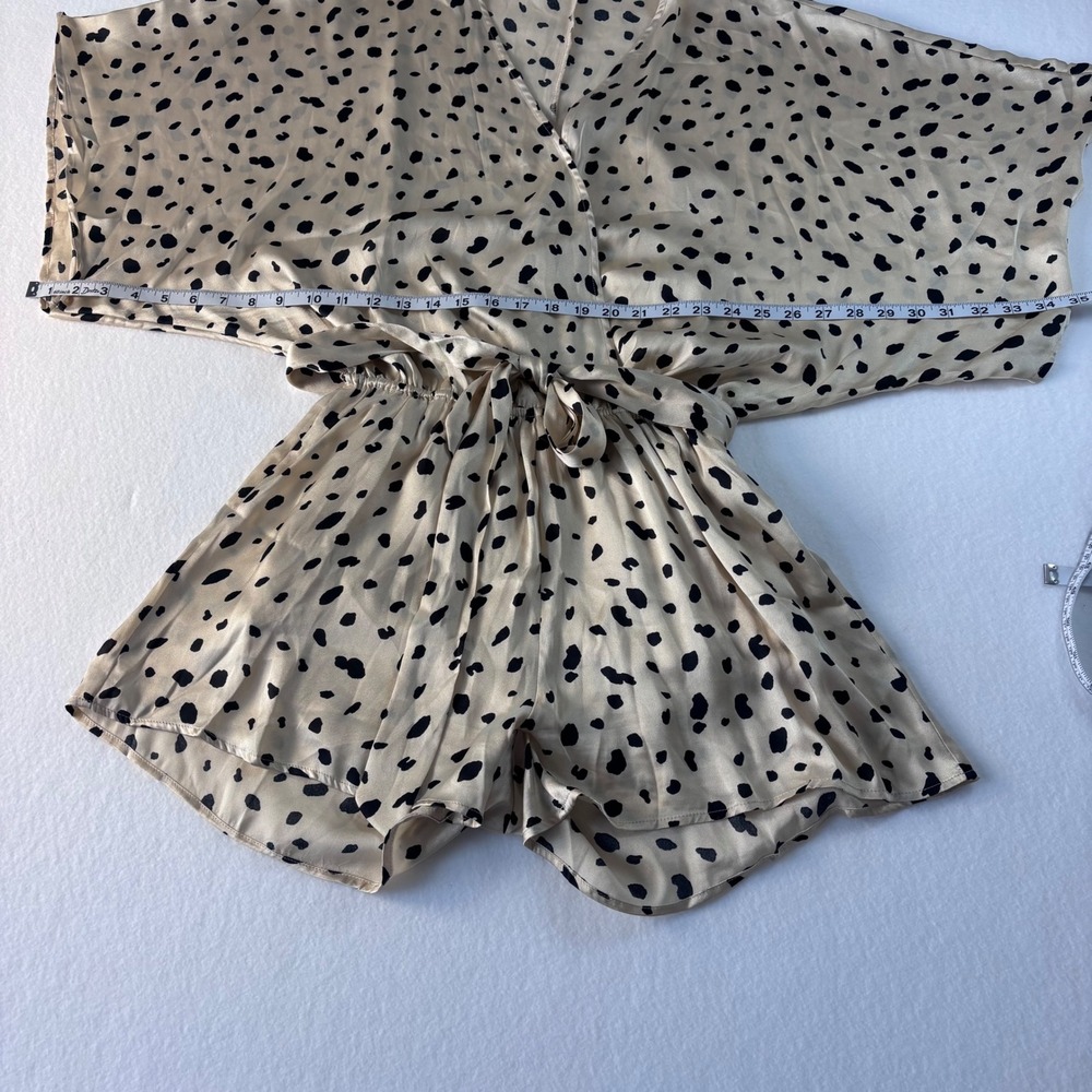 Pink Lily Dalmatian Print Satin Romper Champagne Black Kimono Sleeve Medium‎ - Picture 7 of 12